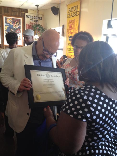 Certificate of Commendation on behalf of the Louisiana House of Representatives presented by Louisiana State Representative Regina Barrow