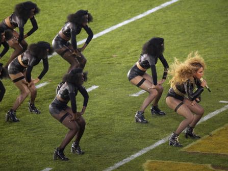 Beyoncé performs during halftime of the NFL Super Bowl 50 football game Sunday, Feb. 7, 2016, in Santa Clara, Calif. (AP Photo/Charlie Riedel)