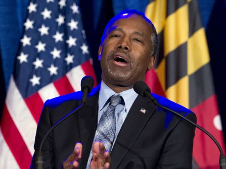 FILE - In this March 1, 2016 file photo, Ben Carson speaks during an election night party in Baltimore. Carson says 'no path forward' in 2016 race after Super Tuesday results. ( AP Photo/Jose Luis Magana, File)