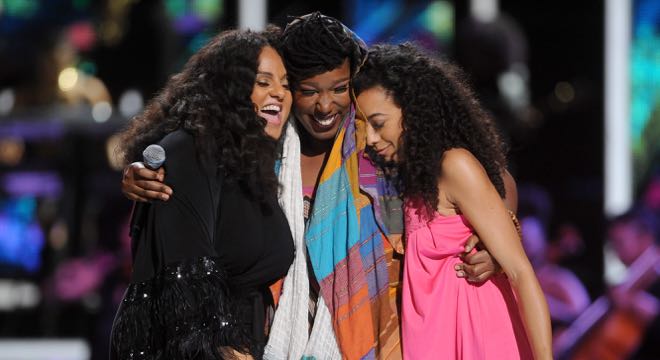 "NEWARK, NEW JERSEY - APRIL 01: (L-R) Marsha Ambrosius, Imani Uzuri, and Corinne Bailey Rae perform onstage at Black Girls Rock! 2016 on April 1, 2016 in Newark City. (Photo by Brad Barket/BET/Getty Images for BET)"