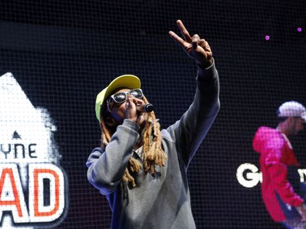 Rapper Lil Wayne performs at the Samsung area at the Electronic Entertainment Expo in Los Angeles on Wednesday, June 15, 2016. (AP Photo/Nick Ut)