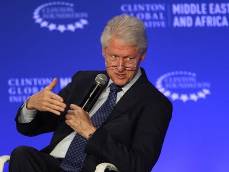 FILE - In this May 6, 2015, photo, former President Bill Clinton speaks during a plenary session at the Clinton Global Initiative Middle East & Africa meeting in Marrakech, Morocco. As Bill Clinton’s presidency ended, he was popular, yet still tainted by scandal, and struggling to find his footing after eight years in the White House. He eventually channeled his energy into the global philanthropy that bears his name and has shaped so much of his post-presidential legacy. (AP Photo/Abdeljalil Bounhar, File)
