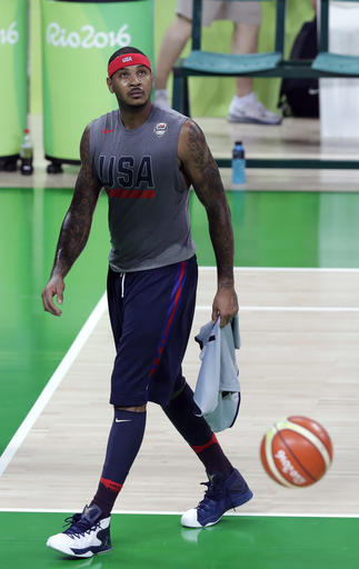United States' Carmelo Anthony walks off the court following basketball practice at the 2016 Summer Olympics in Rio de Janeiro, Brazil, Thursday, Aug. 4, 2016. (AP Photo/Charlie Neibergall)