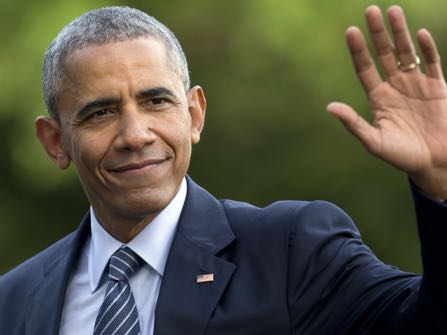 FILE - In this July 5, 2016 photo, President Barack Obama waves as he walks across the South Lawn of the White House, in Washington, as he returns from Charlotte, N.C. where he participated in a campaign event with Democratic presidential candidate Hillary Clinton. Obama is interrupting his summer vacation to do some campaigning for Hillary Clinton, the Democratic presidential nominee. Obama is slated to headline a Democratic Party reception Monday, Aug. 15, 2016, on Martha's Vineyard, the tony Massachusetts island where he's been vacationing with his family. (AP Photo/Carolyn Kaster, File)