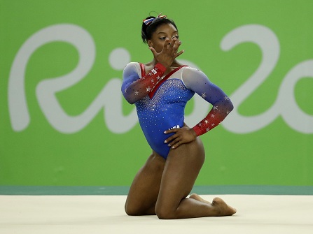 United States' Simone Biles performs on the floor during the artistic gymnastics women's apparatus final at the 2016 Summer Olympics in Rio de Janeiro, Brazil, Tuesday, Aug. 16, 2016. (AP Photo/Dmitri Lovetsky)
