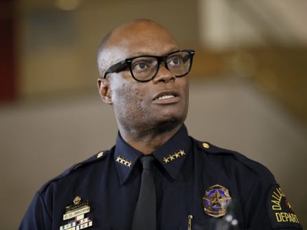 FILE - In this June 15, 2015 file photo, Dallas Police Chief David Brown briefs the media about a shooting at Dallas Police headquarters in Dallas. Brown, who's drawn criticism amid plummeting morale among officers and widespread praise for his response to the July sniper attack that killed five officers, has announced his retirement. Brown issued a statement Thursday, Sept. 1, 2016, saying he will retire Oct. 22 after 33 years with Dallas police. (AP Photo/Tony Gutierrez, File)