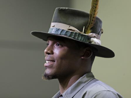 Carolina Panthers' Cam Newton speaks to the media during a news conference in Charlotte, N.C., Wednesday, Nov. 2, 2016. Newton spoke briefly about meeting with NFL commissioner Roger Goodell after complaining that he didn't feel officials were protecting him in the pocket. (AP Photo/Chuck Burton)