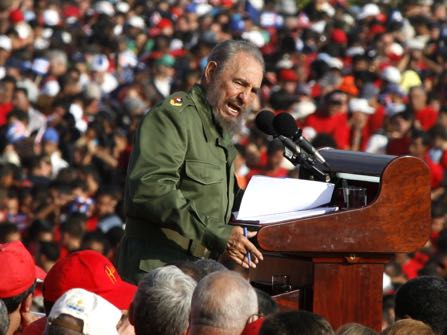 FILE - In this May 1, 2006 file photo, Cuba's leader Fidel Castro speaks on International Workers Day in Revolution Plaza in Havana, Cuba. Former President Fidel Castro, who led a rebel army to improbable victory in Cuba, embraced Soviet-style communism and defied the power of 10 U.S. presidents during his half century rule, has died at age 90. The bearded revolutionary, who survived a crippling U.S. trade embargo as well as dozens, possibly hundreds, of assassination plots, died eight years after ill health forced him to formally hand power over to his younger brother Raul, who announced his death late Friday, Nov. 25, 2016, on state television. (AP Photo/Javier Galeano, File)