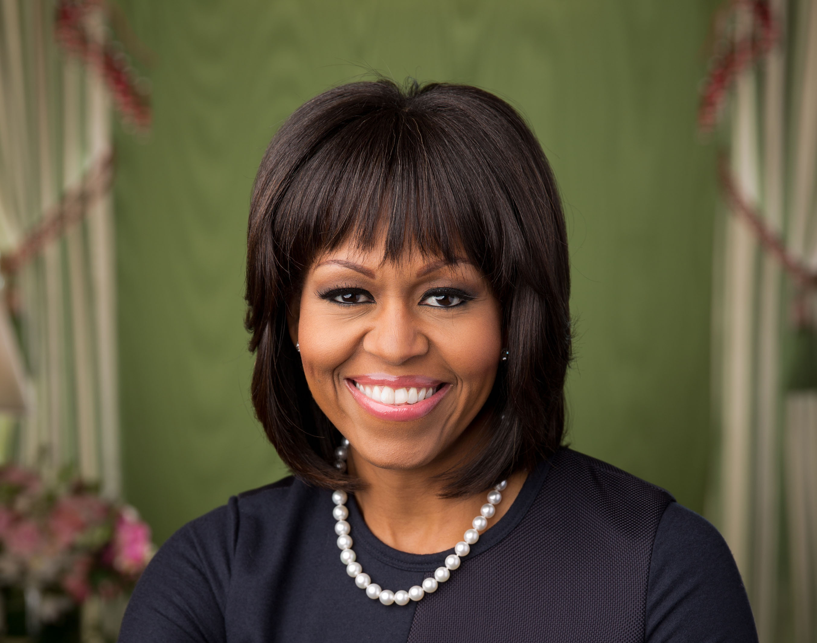 Official portrait of First Lady Michelle Obama in the Green Room of the White House, Feb. 12, 2013. (Official White House Photo by Chuck Kennedy) This official White House photograph is being made available only for publication by news organizations and/or for personal use printing by the subject(s) of the photograph. The photograph may not be manipulated in any way and may not be used in commercial or political materials, advertisements, emails, products, promotions that in any way suggests approval or endorsement of the President, the First Family, or the White House.