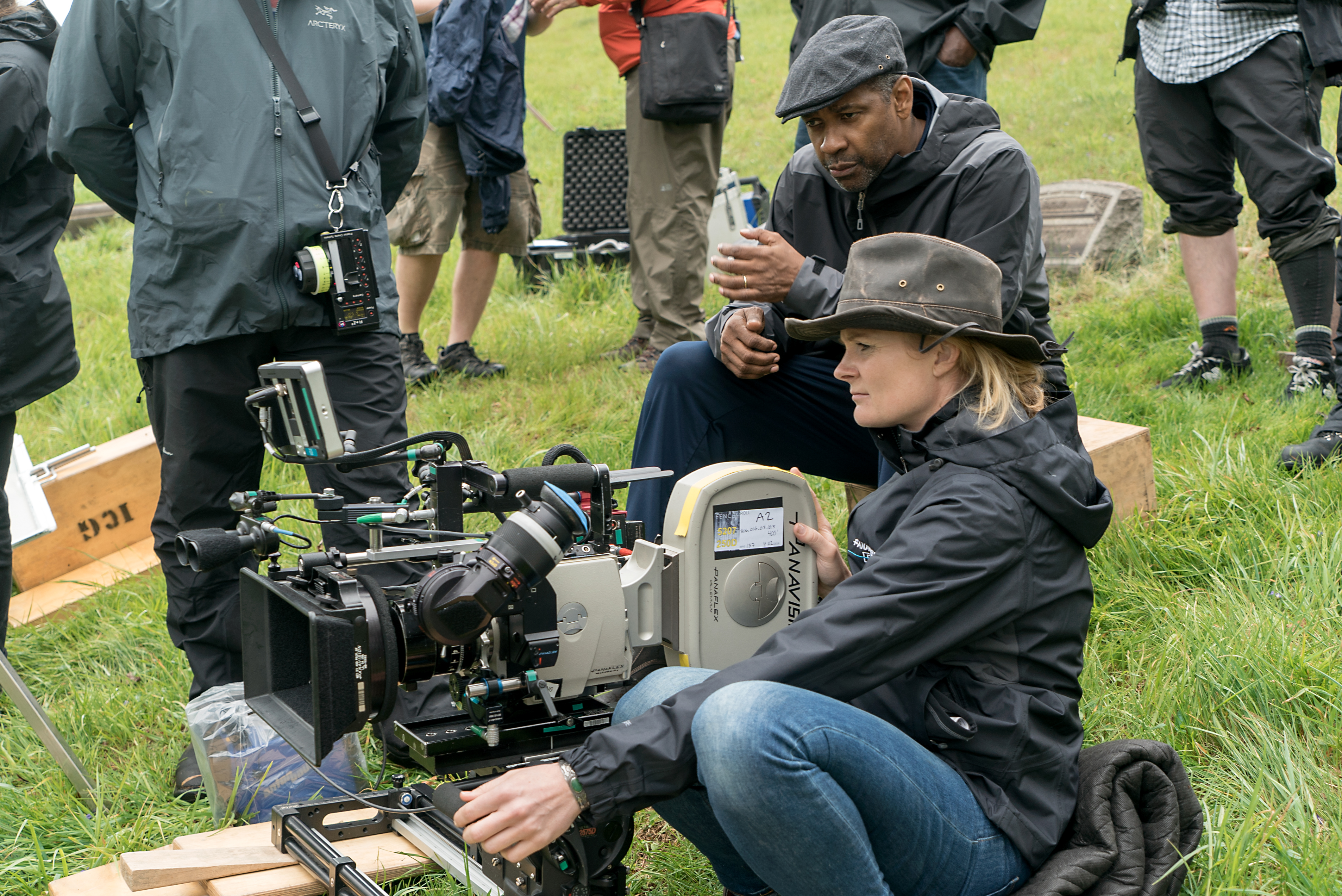 Director of Photography Charlotte Bruus Christensen and Director Denzel Washington on the set of Fences from Paramount Pictures. Directed by Denzel Washington from a screenplay by August Wilson.