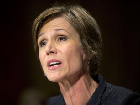 FILE - In this March 24, 2015 file photo, then-Deputy Attorney General nominee Sally Quillian Yates testifies on Capitol Hill in Washington. President Donald Trump’s abrupt, late-night firing of the acting attorney general, who had refused to allow the Justice Department to defend his immigration orders in federal court, sends a clear message to his future Cabinet about his tolerance for public dissent. (AP Photo/Pablo Martinez Monsivais, File)
