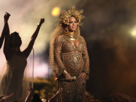 Beyonce performs at the 59th annual Grammy Awards on Sunday, Feb. 12, 2017, in Los Angeles. (Photo by Matt Sayles/Invision/AP)