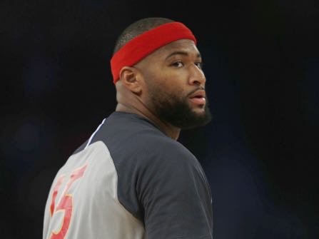 Western Conference forward DeMarcus Cousins of the Sacramento Kings (15) warms up before the second half of the NBA All-Star basketball game against the Eastern Conference in New Orleans, Sunday, Feb. 19, 2017. (AP Photo/Max Becherer)