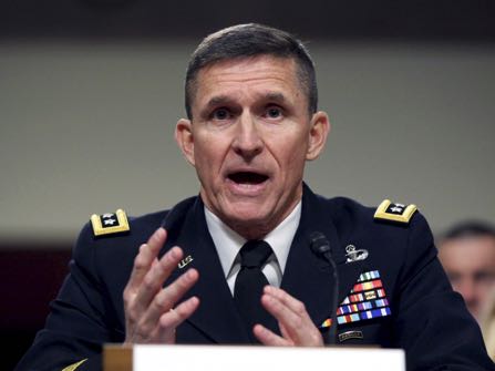 FILE - In this Feb. 11, 2014, file photo, then-Defense Intelligence Agency Director Lt. Gen. Michael Flynn testifies on Capitol Hill in Washington. Flynn resigned as President Donald Trump's national security adviser Monday, Feb. 13, 2017. (AP Photo/Lauren Victoria Burke, File)