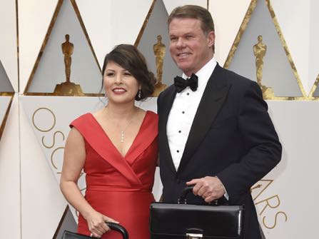 Martha L. Ruiz, left, and Brian Cullinan from PricewaterhouseCoopers arrive at the Oscars on Sunday, Feb. 26, 2017, at the Dolby Theatre in Los Angeles. (Photo by Jordan Strauss/Invision/AP)