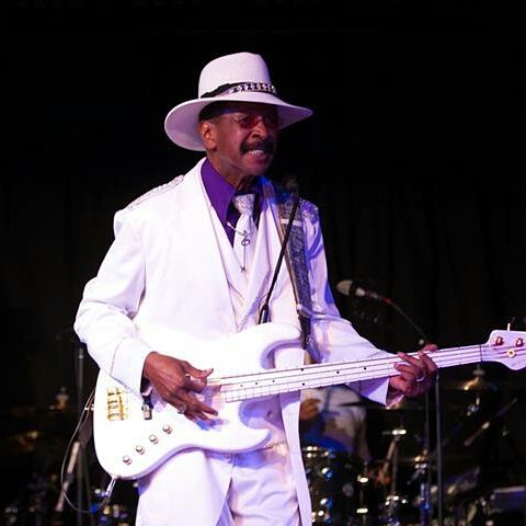 Mr. Graham and his matching bass.