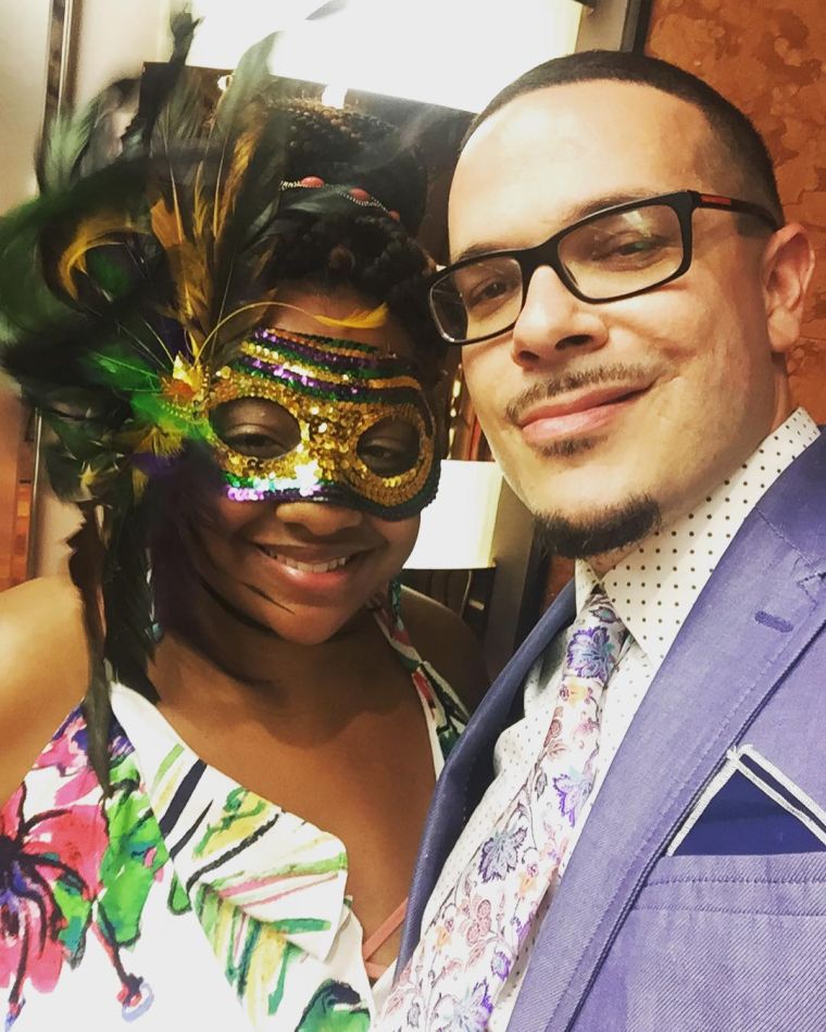 Shaun King and his wife are ready for Mardi Gras night.