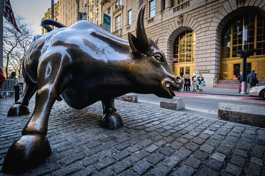 Wall Street Bull statue in New York's Financial District...