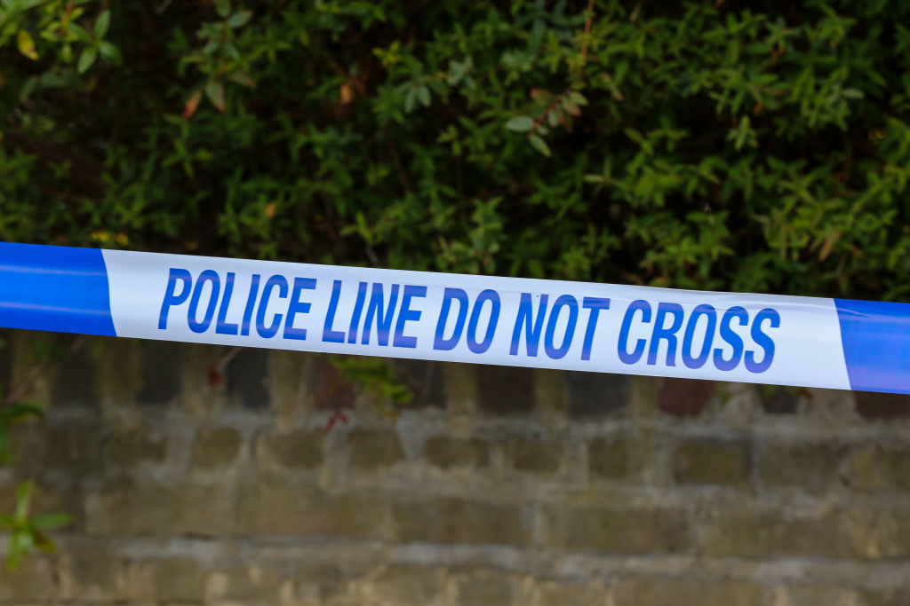 A police tape seen at a crime scene in London...