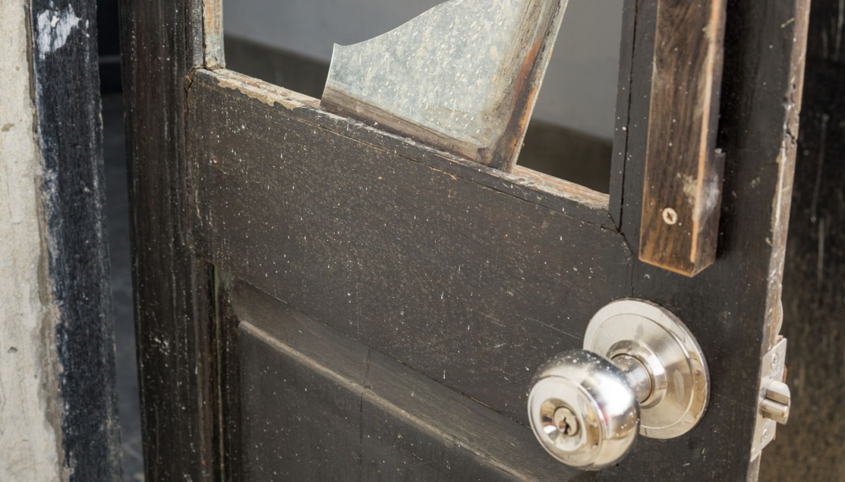 Broken windowpane vandal, Broken Glass Window on Door