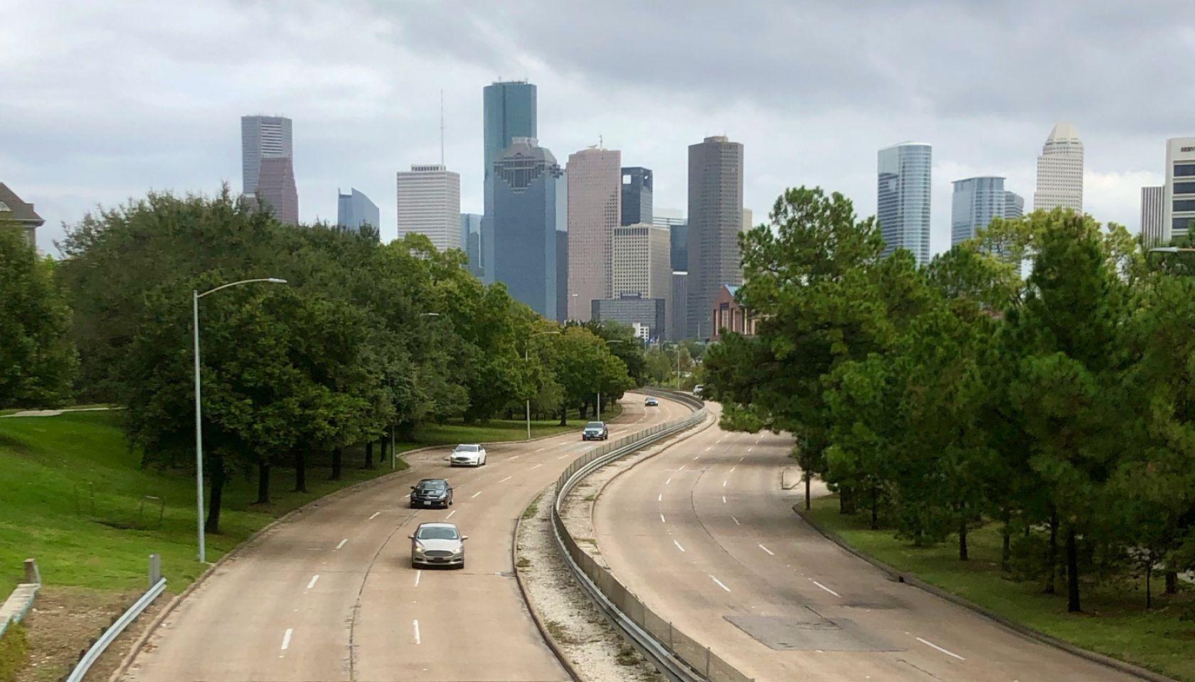 Houston city skyline and highway traffic