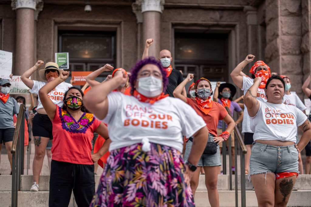 AUSTIN, TX - SEPT 1: Pro-choice protesters perform outside the