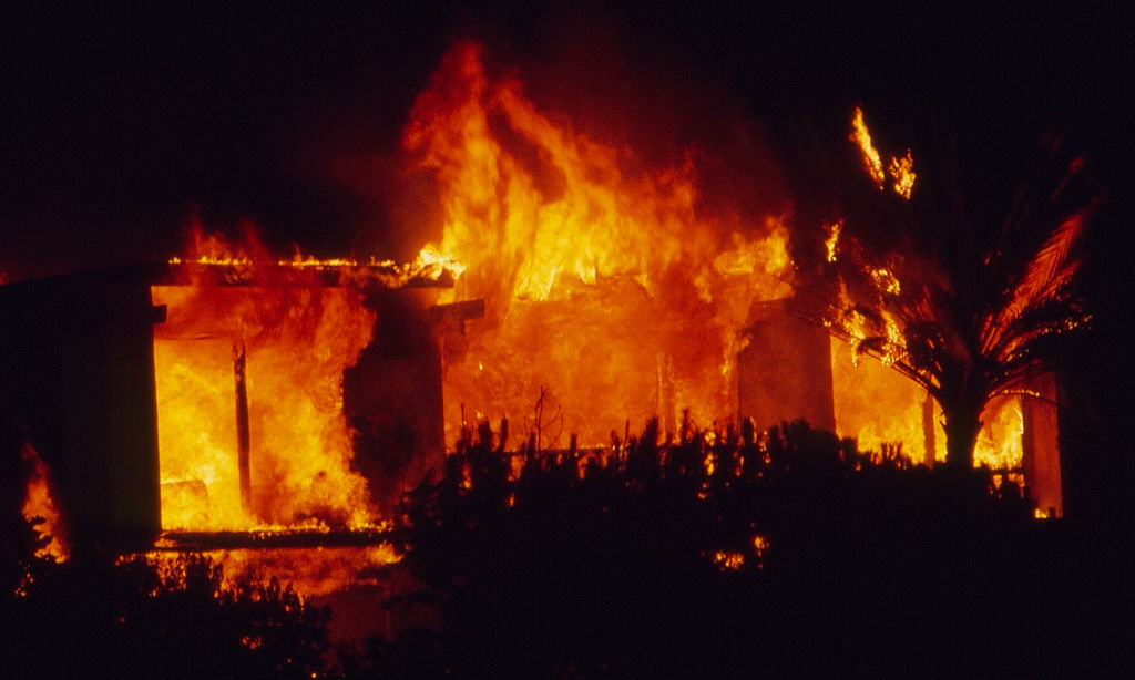 House Engulfed in Fire Flames during wildland fires in Laguna Beach CA