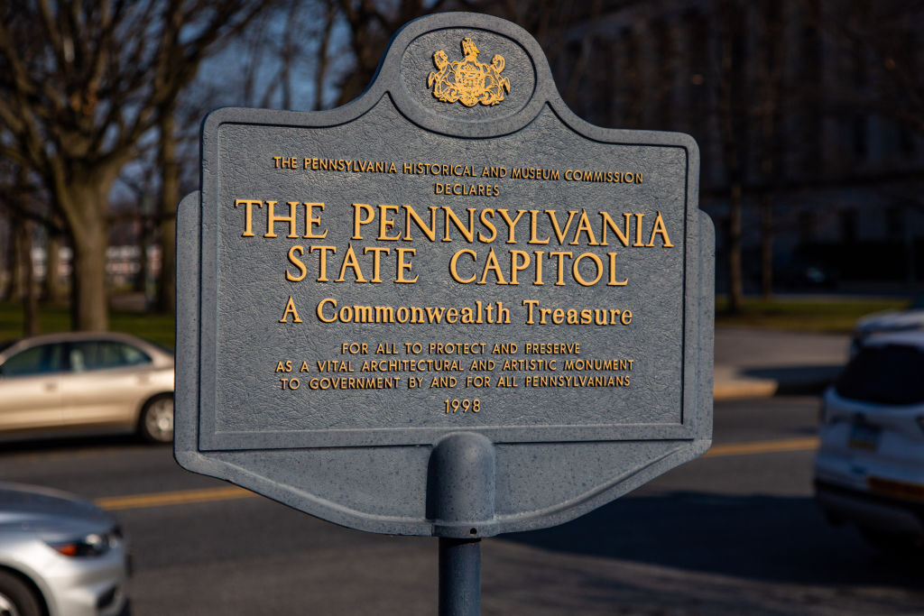 A Pennsylvania Historical and Museum Commission marker...