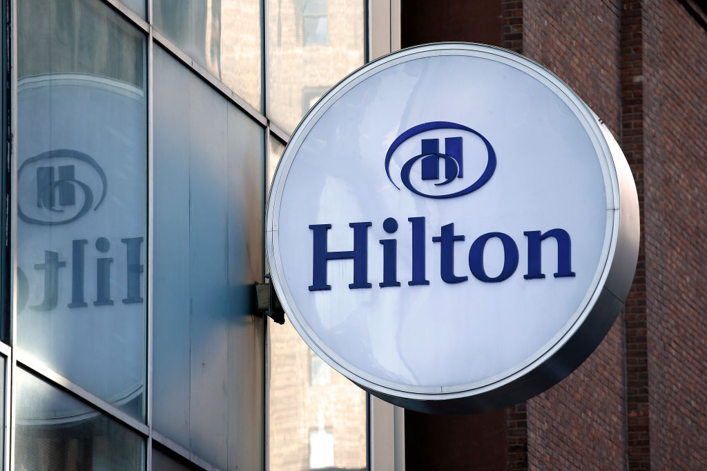 Hilton Hotel logo is seen on one of their hotels...