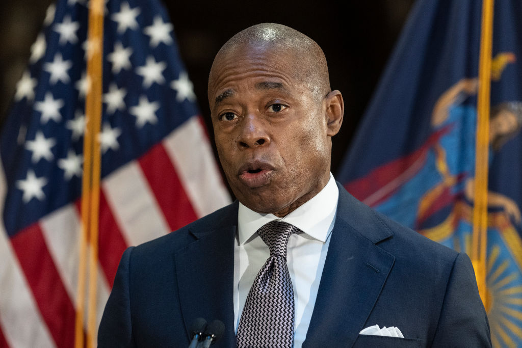 Mayor Eric Adams speaks during joint press conference with...