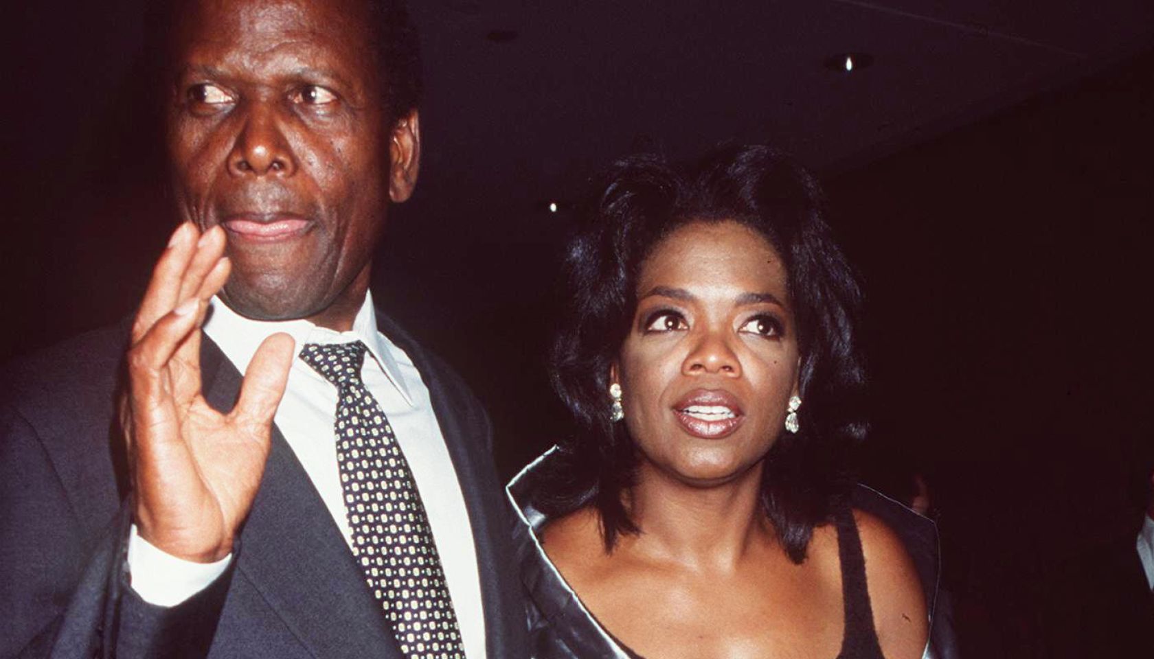 Oprah Winfrey And Sidney Poitier At The World Premiere Of Beloved At The Ziegfie