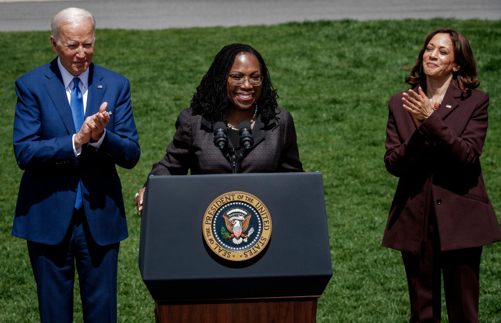 PresidentBiden, Vice President Harris, and Judge Ketanji Brown Jackson deliver remarks on the Senates historic, bipartisan confirmation of Judge Jackson to be an Associate Justice of the Supreme Court, on the South Lawn of the White House, on April 08 in W