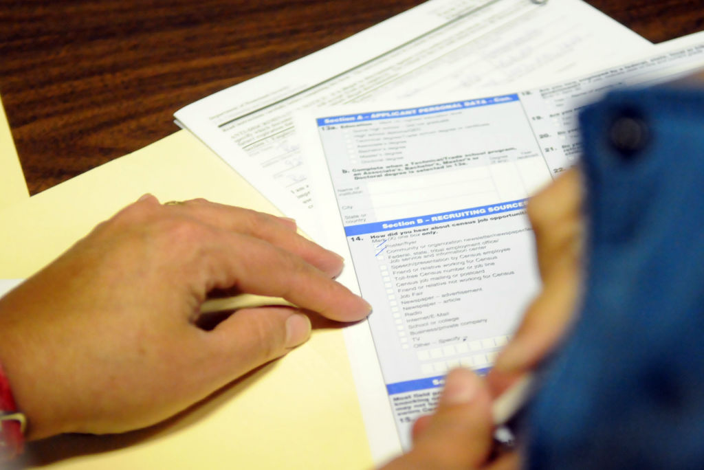 An applicant at Democracia U.S.A. on Walnut Street in Reading, fills out an application to be a census worker. This is an organization that is trying to get latinos jobs a census workers. Susan L Angstadt 1/21/10