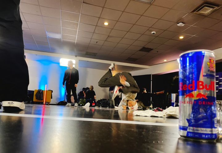 Red Bull athlete Phil Wizard practicing backstage at the Red Bull BC One 2022 World Final