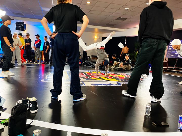B-boy finalist Lee (Netherlands) does some practicing backstage before hitting the big stage