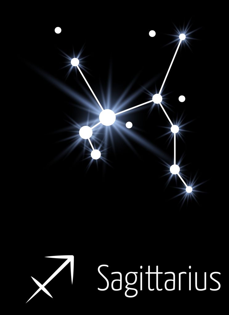 Sagittarius horoscope sign. Shining star constellation in space
