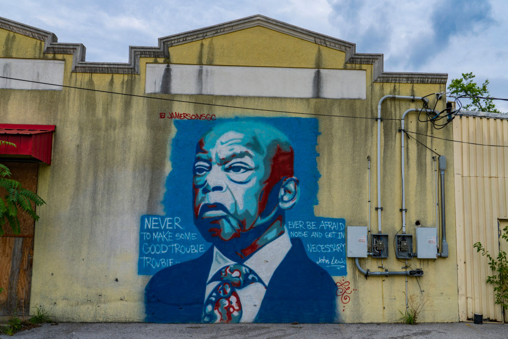 Former congressman John Lewis, a Freedom Marcher with Martin Luther King, mural on building side, Nashville, Tennessee