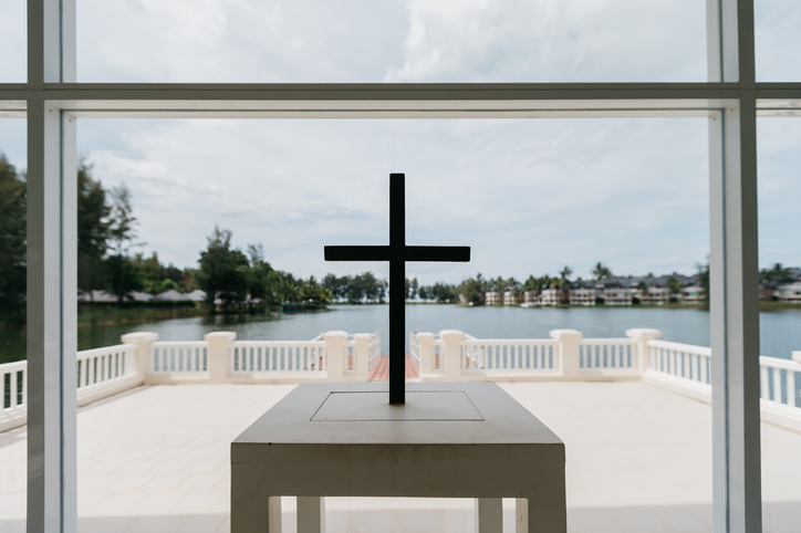 The cross is inside the church. There is divine power and faith in God. For Christians with love and faith given to everyone.