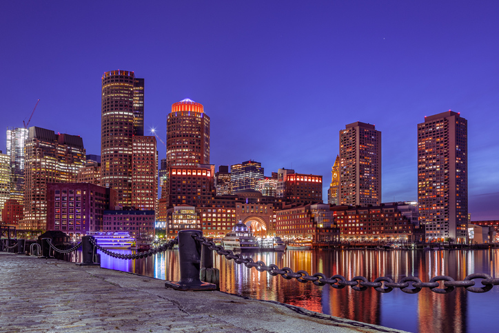Boston Waterfront and Skyline at Night