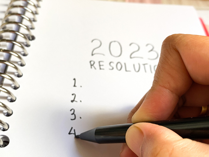 new year 2023 resolutions goals and target plan on white paper for background