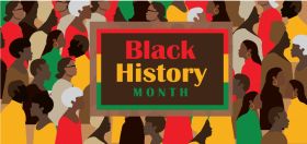 Black History Month February concept with people silhouettes. Horizontal banner template design, poster with text