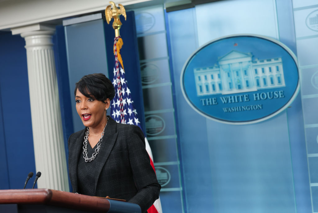 White House Media Briefing Held By Press Secretary Karine Jean-Pierre And Public Engagement Advisor Keisha Lance Bottoms
