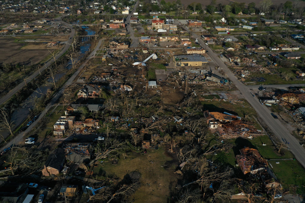 ROLLING FORK, MS - MARCH 26: Destruction lies in the wake of a