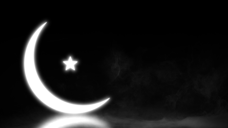 Celestial Star and Crescent of Ramzan's Glowing Light in fog and copyspace