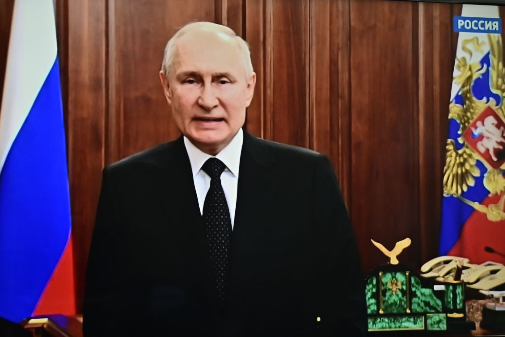 Russian President Vladimir Putin addresses the nation