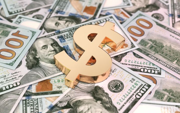 Stack of $100 Banknotes & Dollar Sign, Depth Of Field