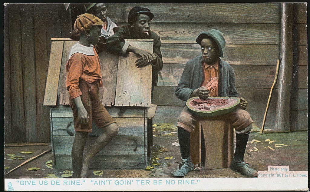 Postcard of Boys Arguing over Watermelon