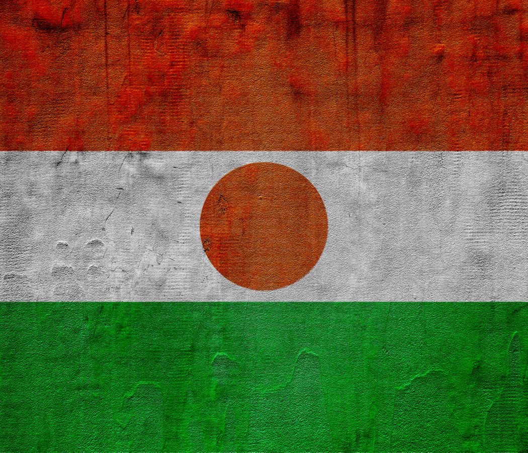 Flag of Republic of Niger on a textured background. Concept collage.