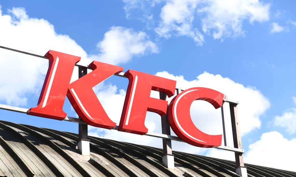 KFC store sign on building exterior, store frontage