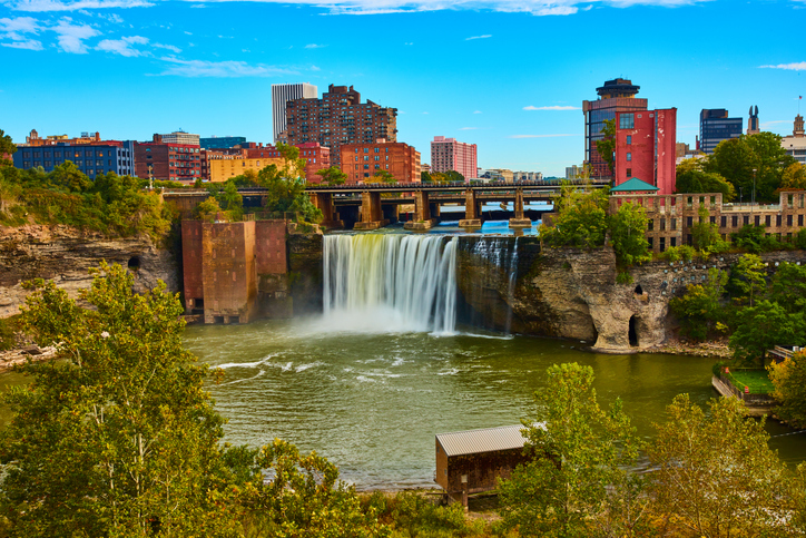 Rochester New York stunning large waterfall in city with skyline.jpg